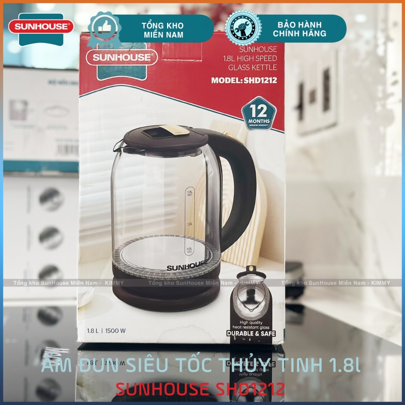 Ấm đun siêu tốc 1.8L bình thủy tinh Sunhouse SHD1212